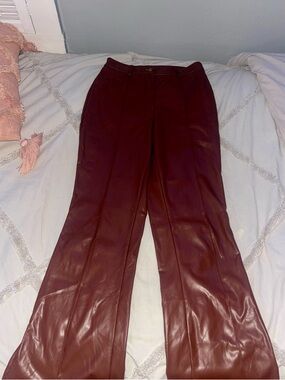 Brown Faux Leather Flare Pants